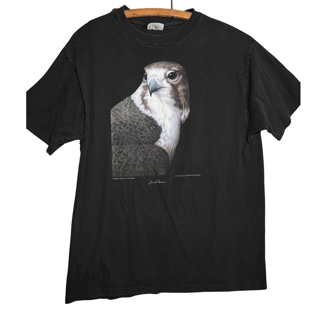 Vintage Hanes Beefy-T Tom Palmore Peregrine Falcon Art Shirt Black Mens L 90s